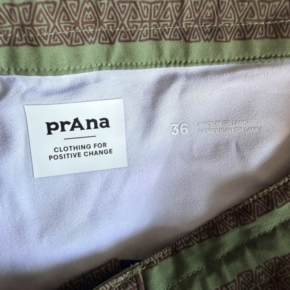 Mens PrAna Board Shorts Swim Trunks Green Brown Striped Sz 36 Surf Beach - Picture 2 of 9